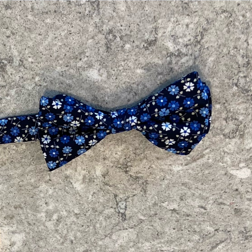 Floral Blue and White Bow Tie